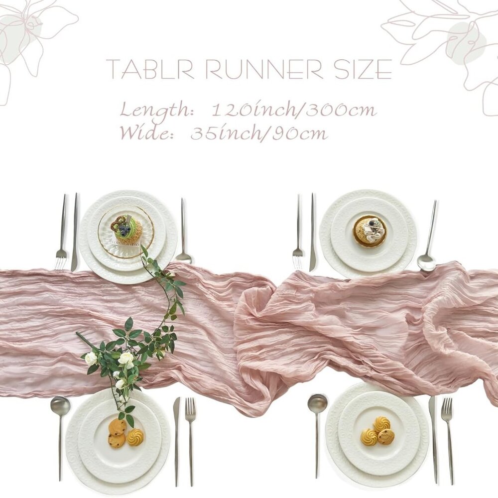 2 Pcs Cheesecloth Table Runner 120 Inch 10 FT Boho Gauze Pink Cheesecloth Table - Picture 3 of 7